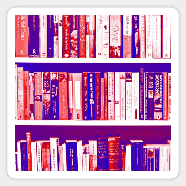 bookshelf in blue, purple and red Sticker by Sampson-et-al